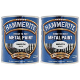 2X Hammerite Smooth White Paint 750ml Tin Paint
